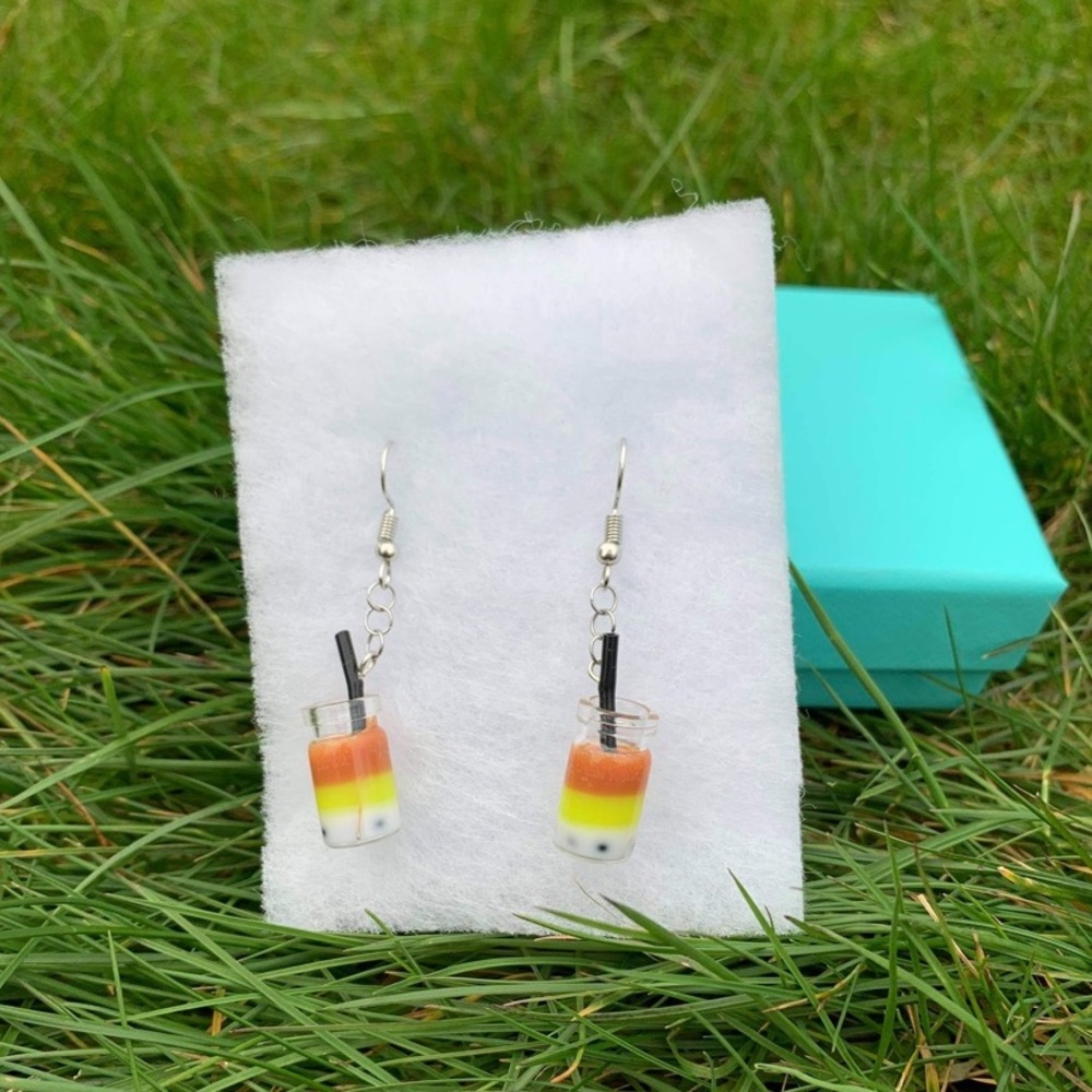 Handmade Yellow/Brown Ombré Boba Tea Earrings
